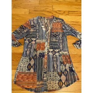 PerSeption Concept Women's Bohemian Sheer Patchwork Button-Down Blouse Sz Large